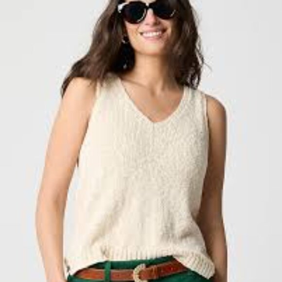J Crew Womens V-neck beach sweater-tank Medium Dusty Ivory Color - Picture 2 of 9